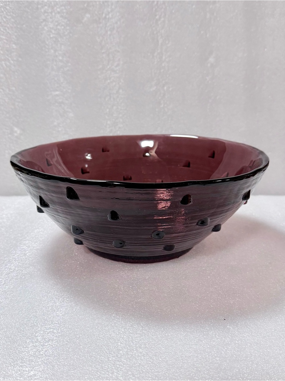 Vintage Blenko art glass studded bowl in an amethyst purple color.